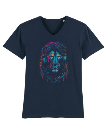 Lion As DJ With Headphones French Navy