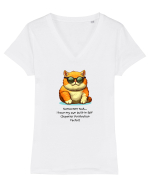 Pisica la plaja  Tricou mânecă scurtă guler V Damă Evoker
