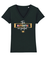 Fii autentic, nu perfect - alb Tricou mânecă scurtă guler V Damă Evoker