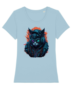 Cyborg Cat With Sunglasses for white Tricou mânecă scurtă guler larg fitted Damă Expresser