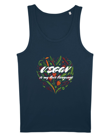 Vegan is my love language - heart Navy