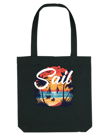 Sail - apus de soare cu palmieri si barci cu panze Black
