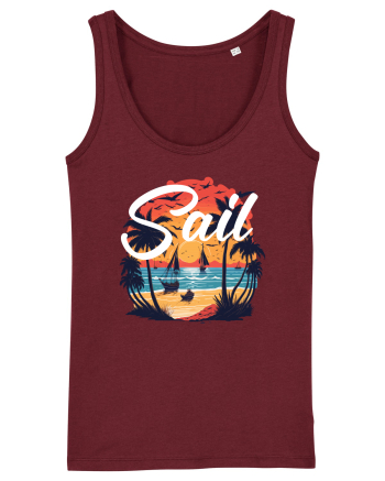 Sail - apus de soare cu palmieri si barci cu panze Burgundy