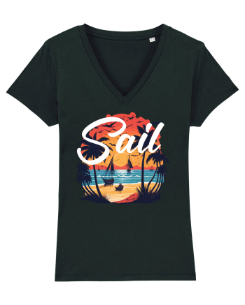 Sail - apus de soare cu palmieri si barci cu panze Black