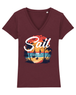 Sail - apus de soare cu palmieri si barci cu panze Tricou mânecă scurtă guler V Damă Evoker