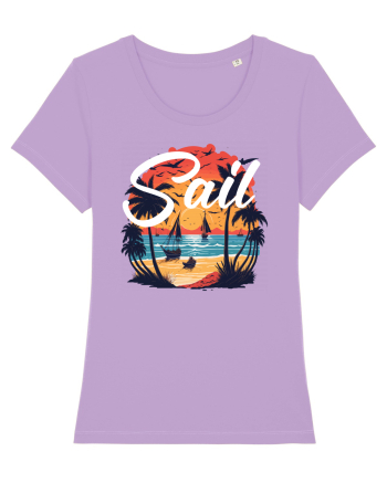 Sail - apus de soare cu palmieri si barci cu panze Lavender Dawn
