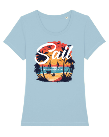 Sail - apus de soare cu palmieri si barci cu panze Sky Blue