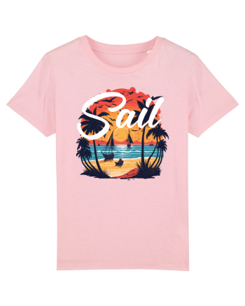 Sail - apus de soare cu palmieri si barci cu panze Cotton Pink