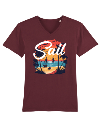 Sail - apus de soare cu palmieri si barci cu panze Burgundy