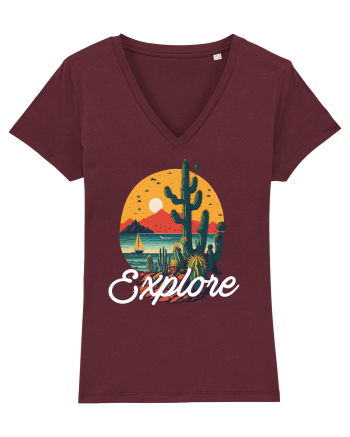 Explore - plaja cu cactusi si apus de soare Burgundy