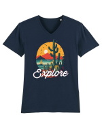 Explore - plaja cu cactusi si apus de soare Tricou mânecă scurtă guler V Bărbat Presenter