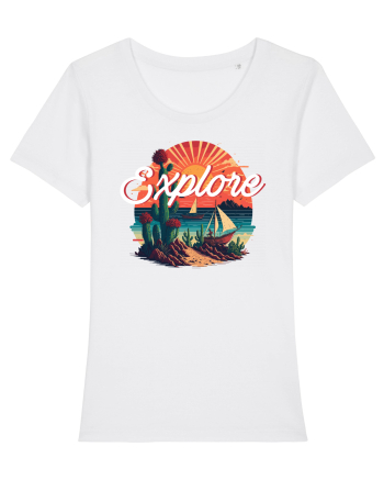 Explore - plaja cu cactusi si apus de soare White