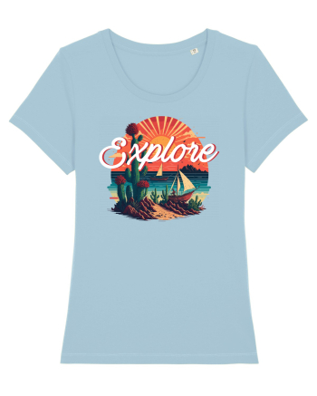 Explore - plaja cu cactusi si apus de soare Sky Blue