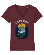 Explore - camping la munte 2 Tricou mânecă scurtă guler V Damă Evoker