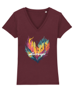 Lovescape - feather birds landscape Tricou mânecă scurtă guler V Damă Evoker