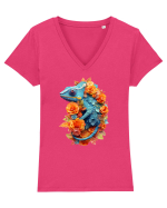 Cameleon printre flori Tricou mânecă scurtă guler V Damă Evoker
