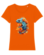 Cameleon printre flori Tricou mânecă scurtă guler larg fitted Damă Expresser