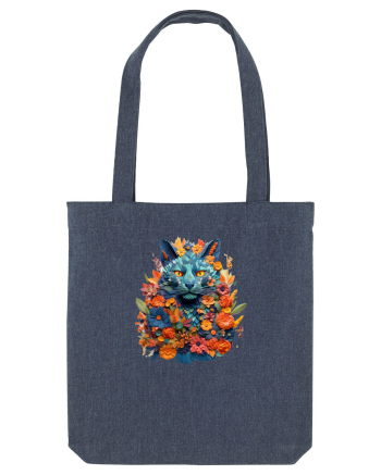 Pisica desenata din flori Midnight Blue