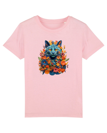 Pisica desenata din flori Cotton Pink