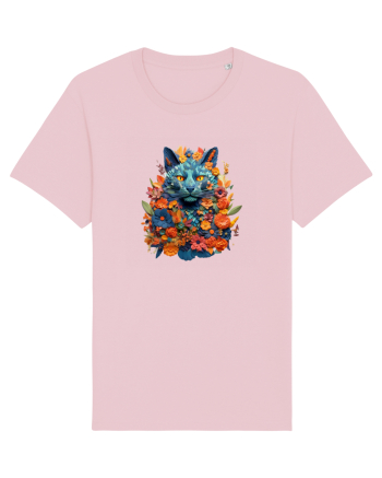 Pisica desenata din flori Cotton Pink