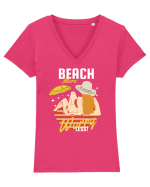 Beach More Worry Less! Tricou mânecă scurtă guler V Damă Evoker