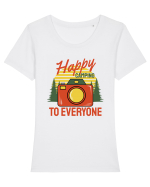 Happy Camping to Everyone Tricou mânecă scurtă guler larg fitted Damă Expresser