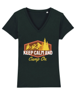 Keep Calm and Camp On Tricou mânecă scurtă guler V Damă Evoker
