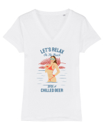 Let's Relax on the Beach with a Chilled Beer Tricou mânecă scurtă guler V Damă Evoker