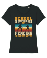 School Is Important But Fencing Is Importanter Grunge Style Tricou mânecă scurtă guler larg fitted Damă Expresser