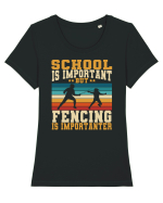 School Is Important But Fencing Is Importanter Tricou mânecă scurtă guler larg fitted Damă Expresser