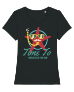 Time to Breathe in the Sea Tricou mânecă scurtă guler larg fitted Damă Expresser