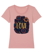 Love - flori boho Tricou mânecă scurtă guler larg fitted Damă Expresser