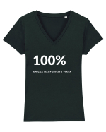 100% - AM CEA MAI FERICITĂ VIAȚĂ Tricou mânecă scurtă guler V Damă Evoker