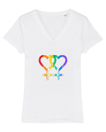 Lesbian Vintage Hearts Symbol Tricou mânecă scurtă guler V Damă Evoker