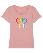 Lesbian Vintage Hearts Symbol Tricou mânecă scurtă guler larg fitted Damă Expresser