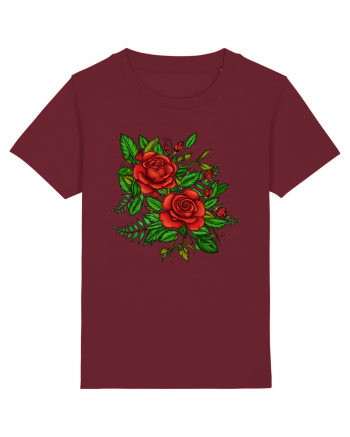 Trandafiri rosii printre frunze Burgundy