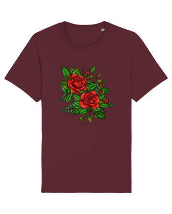 Trandafiri rosii printre frunze Burgundy