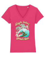 High Tides Good Vibes Tricou mânecă scurtă guler V Damă Evoker