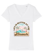 Life Is Better At The Beach Tricou mânecă scurtă guler V Damă Evoker