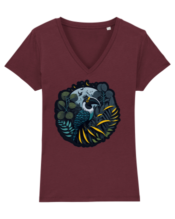 Toucan Bird moon jungle  Burgundy