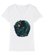 Parrot moon jungle  Tricou mânecă scurtă guler V Damă Evoker