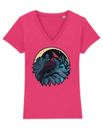Red cardinal moon jungle  Tricou mânecă scurtă guler V Damă Evoker