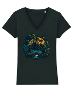 Peisaj exotic de munte  Tricou mânecă scurtă guler V Damă Evoker