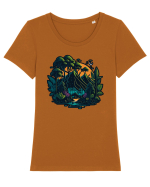 Peisaj exotic de munte  Tricou mânecă scurtă guler larg fitted Damă Expresser