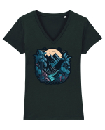Peisaj exotic de munte #3 Tricou mânecă scurtă guler V Damă Evoker