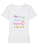 Ask me about my feminist agenda Tricou mânecă scurtă guler larg fitted Damă Expresser