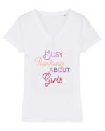 Busy thinking about Girls Tricou mânecă scurtă guler V Damă Evoker