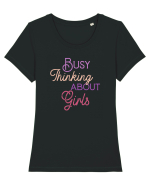 Busy thinking about Girls Tricou mânecă scurtă guler larg fitted Damă Expresser
