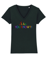 Is he... you know?! Tricou mânecă scurtă guler V Damă Evoker