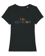 Is he... you know?! Tricou mânecă scurtă guler larg fitted Damă Expresser